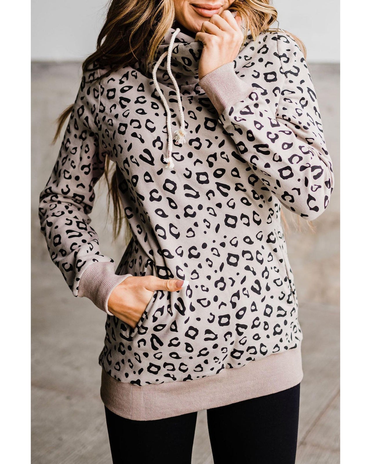 Azura Exchange Leopard High Neck Hoodie with Kangaroo Pocket - M