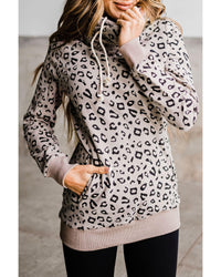 Thumbnail for Azura Exchange Leopard High Neck Hoodie with Kangaroo Pocket - M