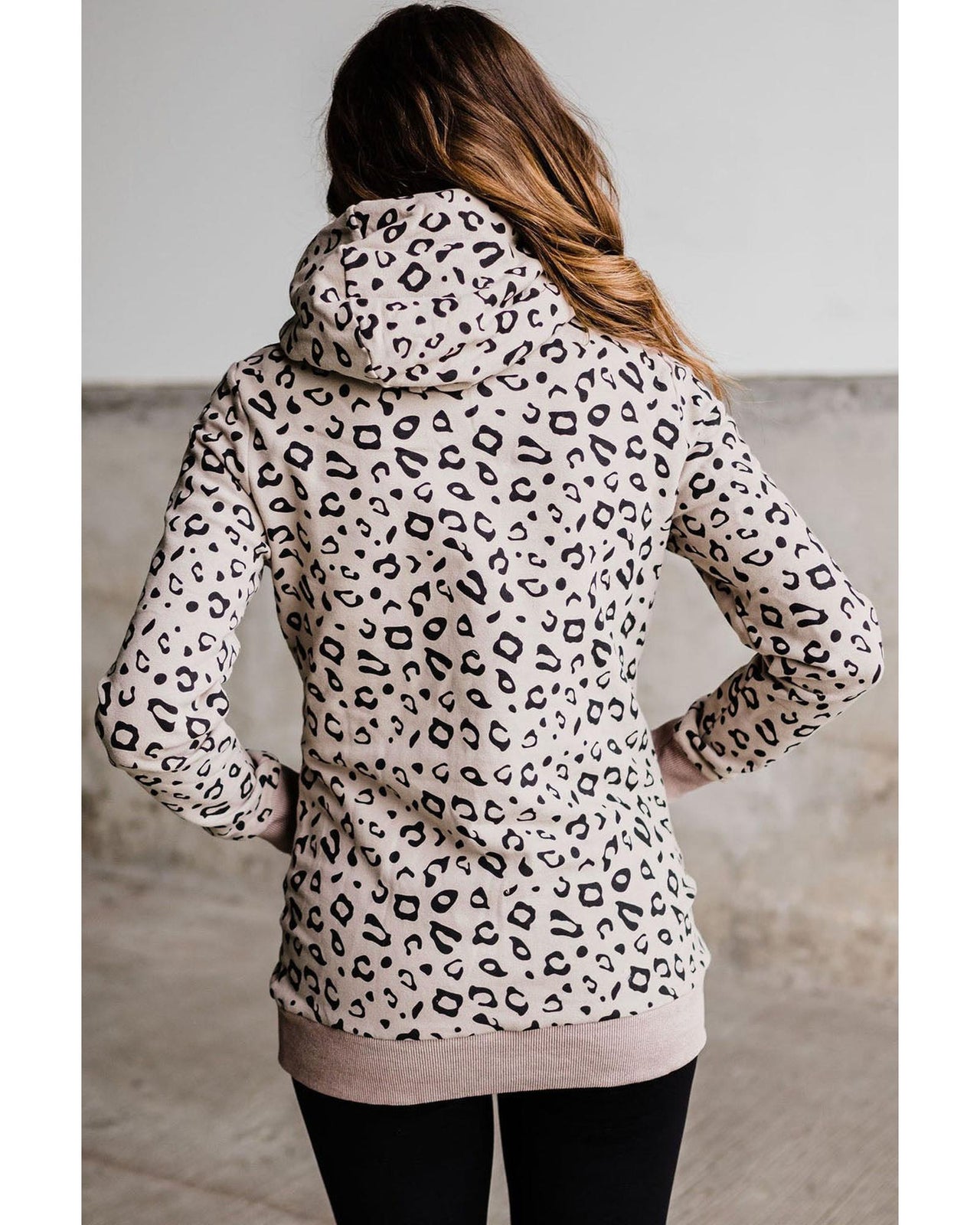 Azura Exchange Leopard High Neck Hoodie with Kangaroo Pocket - M