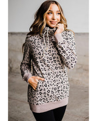 Thumbnail for Azura Exchange Leopard High Neck Hoodie with Kangaroo Pocket - M