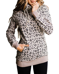 Thumbnail for Azura Exchange Leopard High Neck Hoodie with Kangaroo Pocket - M