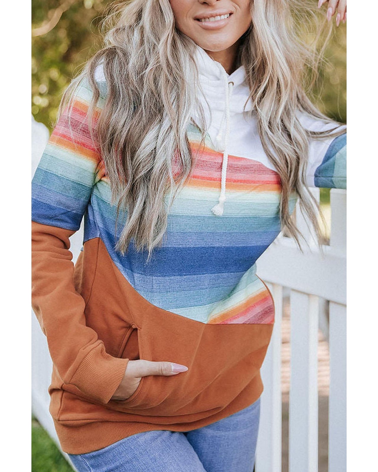 Azura Exchange Striped Colorblock Pocketed Hoodie - M