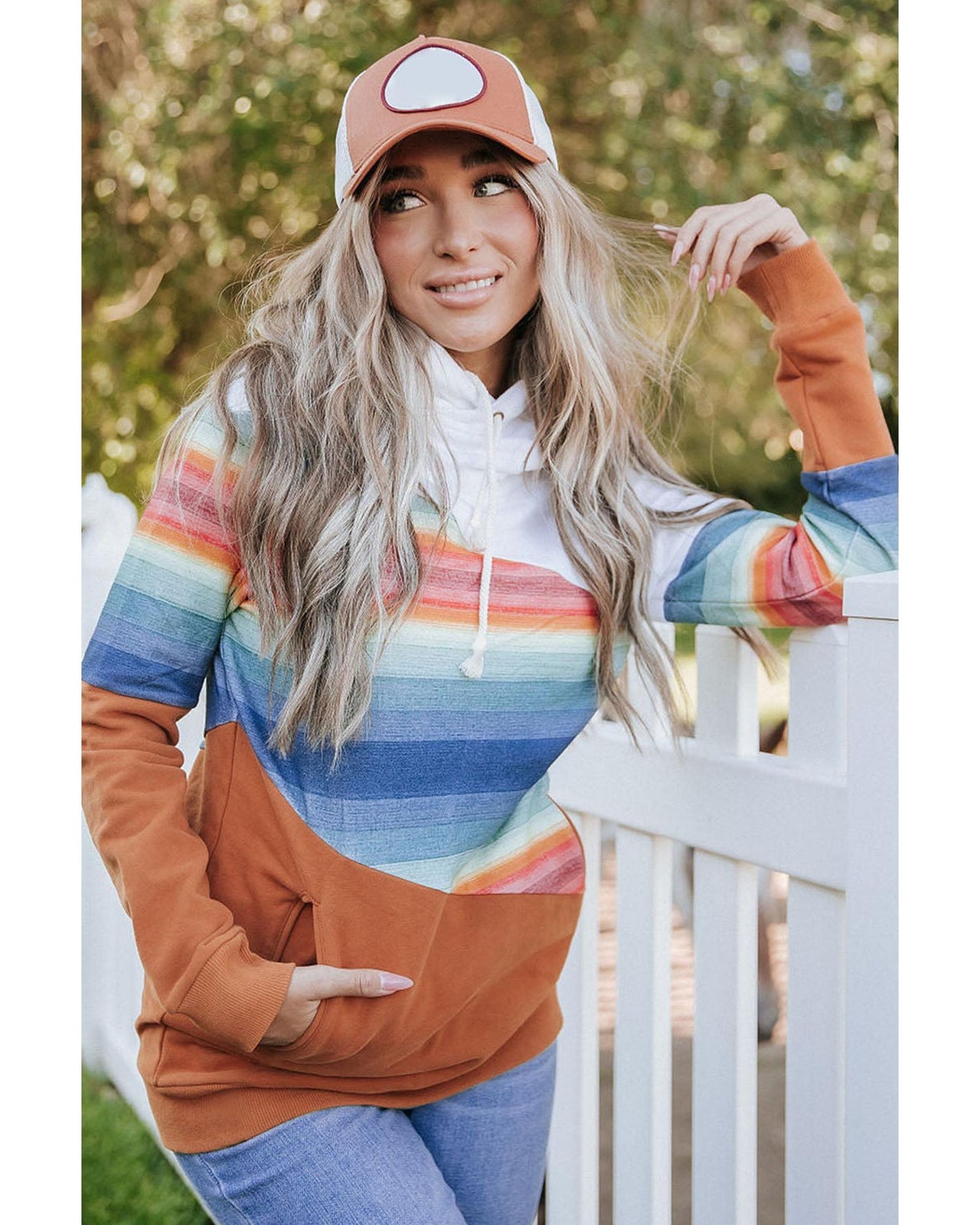 Azura Exchange Striped Colorblock Pocketed Hoodie - M