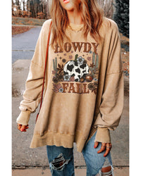 Thumbnail for Azura Exchange Howdy Fall Pumpkin Print Split Hem Sweatshirt - XL