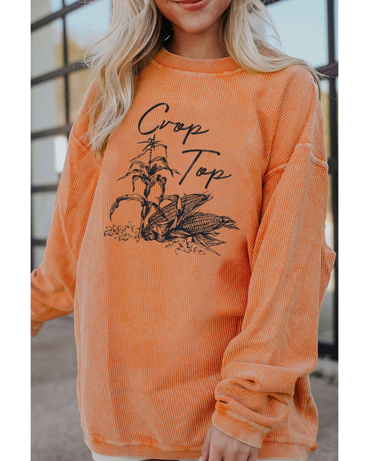 Azura Exchange Corn Graphic Orange Crop Top Sweatshirt - L