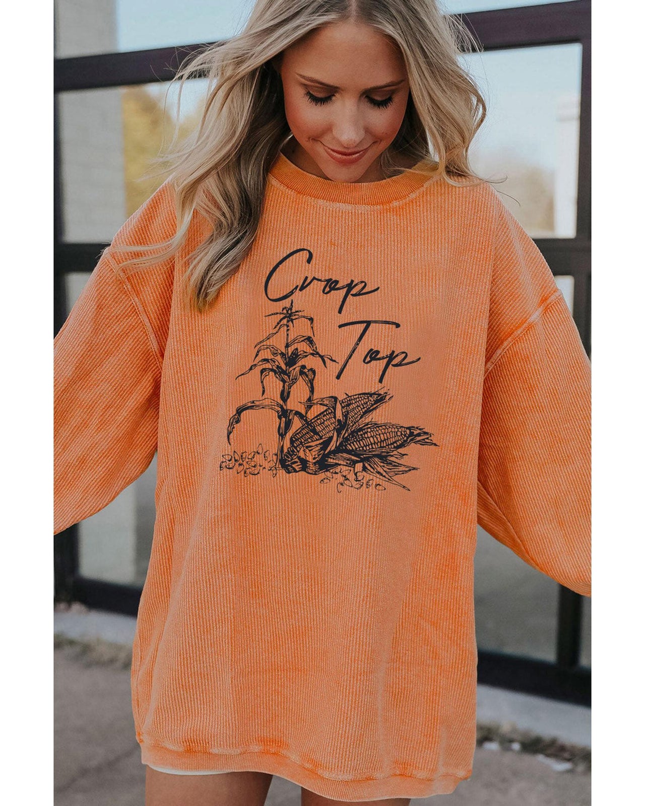 Azura Exchange Corn Graphic Orange Crop Top Sweatshirt - S