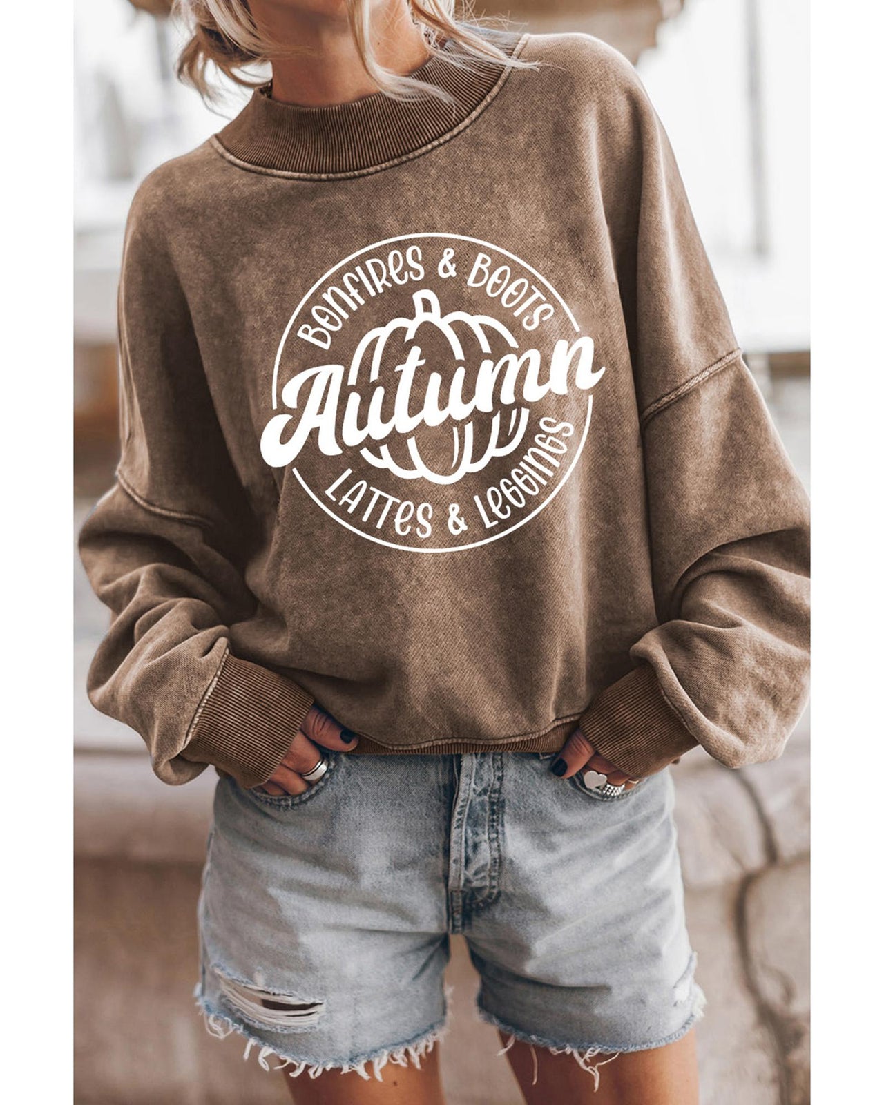 Azura Exchange Autumn Pumpkin Print Drop Shoulder Sweatshirt - L