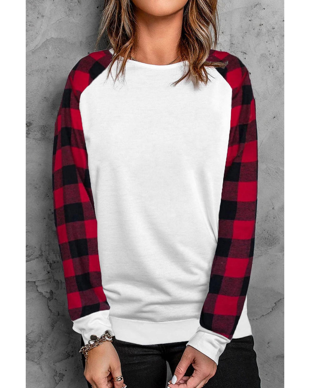 Azura Exchange Long Sleeve Buffalo Plaid Sweatshirt - M