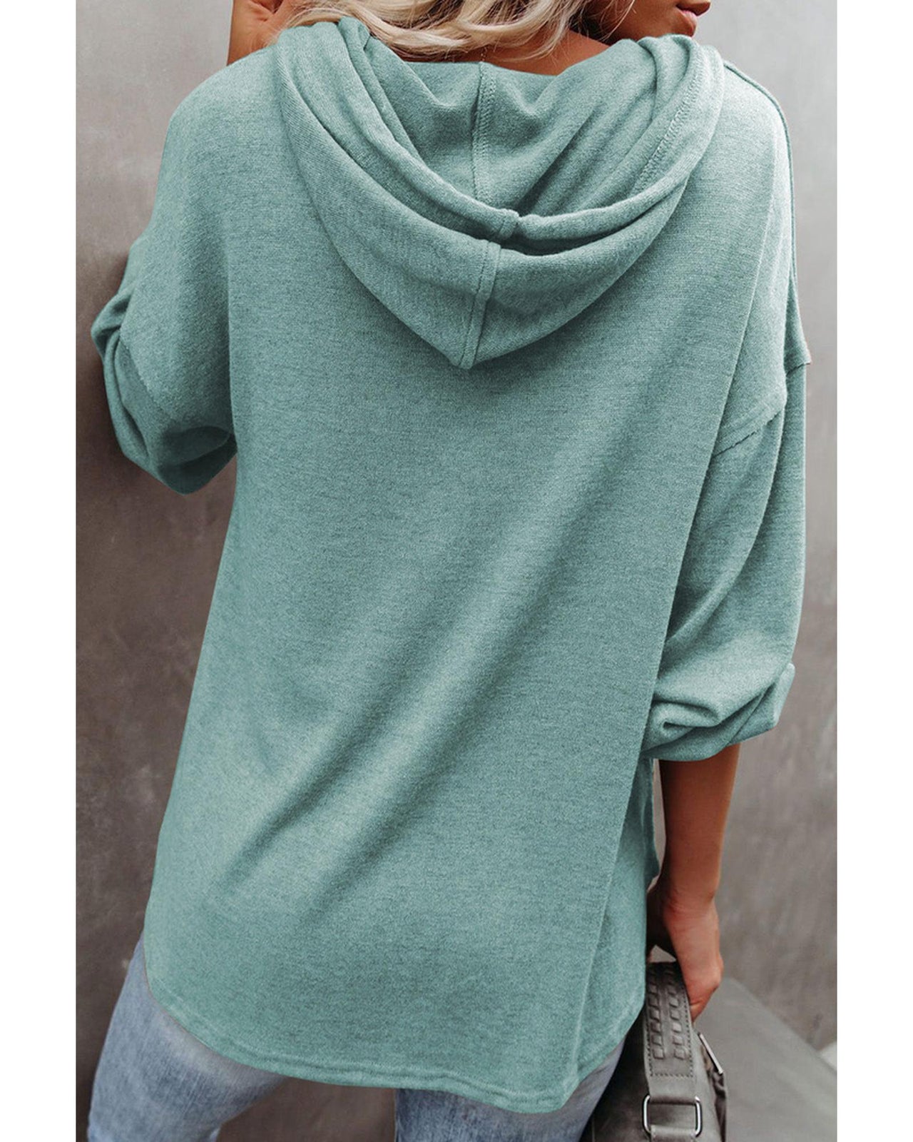 Azura Exchange High and Low Hem Hoodie with Buttoned Detail - XL