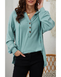 Thumbnail for Azura Exchange High and Low Hem Hoodie with Buttoned Detail - XL