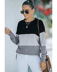 Thumbnail for Azura Exchange Black Contrast Stitching Sweatshirt with Slits - L