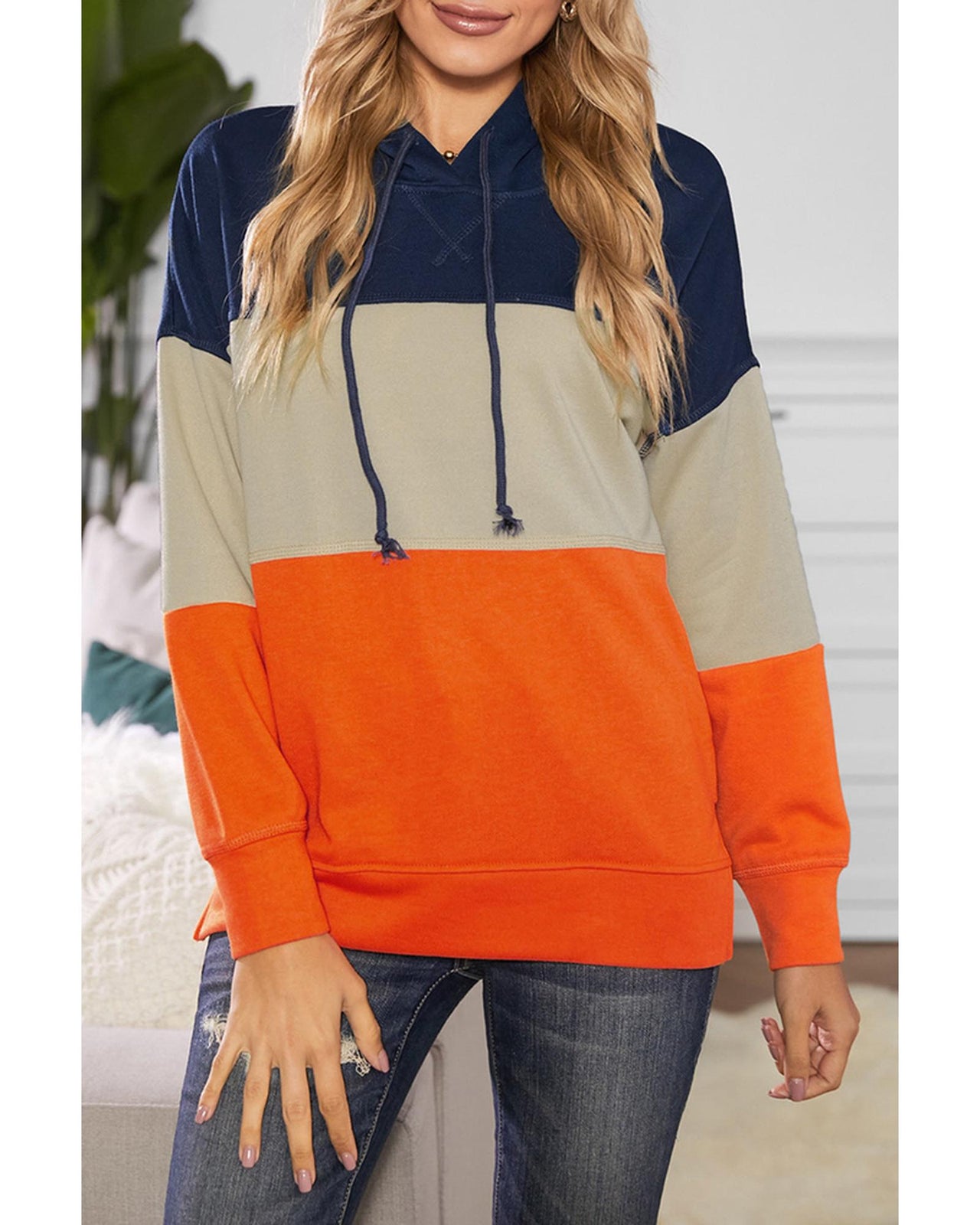 Azura Exchange Color Block Stripe Hoodie with Drawstring - L