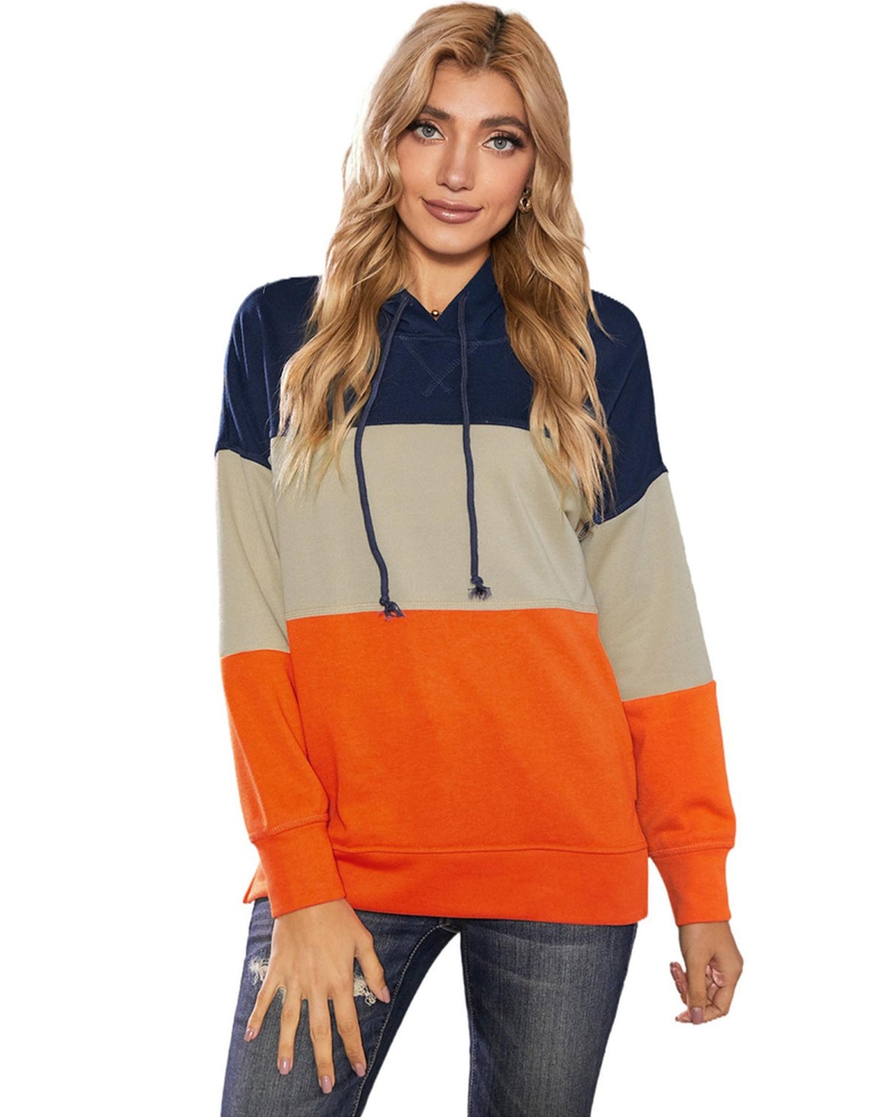 Azura Exchange Color Block Stripe Hoodie with Drawstring - L