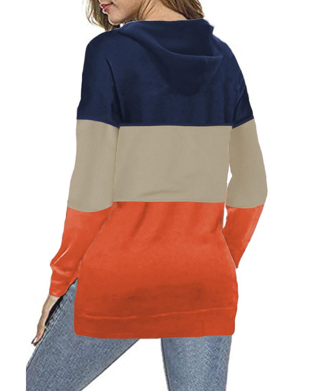 Azura Exchange Color Block Stripe Hoodie with Drawstring - L