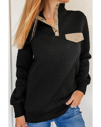 Thumbnail for Azura Exchange Quilted Stand Neck Sweatshirt with Fake Front Pocket - L