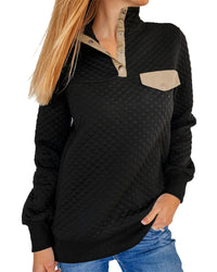 Thumbnail for Azura Exchange Quilted Stand Neck Sweatshirt with Fake Front Pocket - L