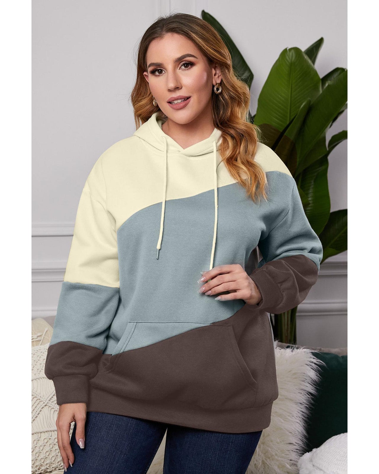 Azura Exchange Blue Colorblock Kangaroo Pocket Hoodie - 1X