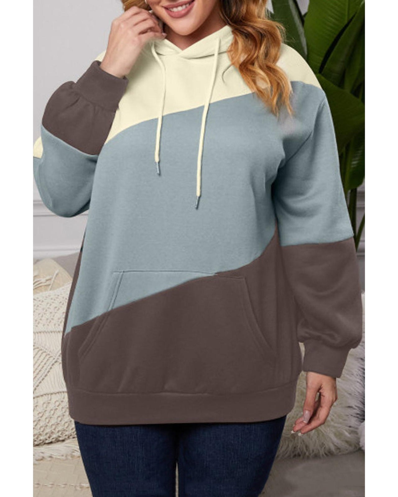 Azura Exchange Blue Colorblock Kangaroo Pocket Hoodie - 1X