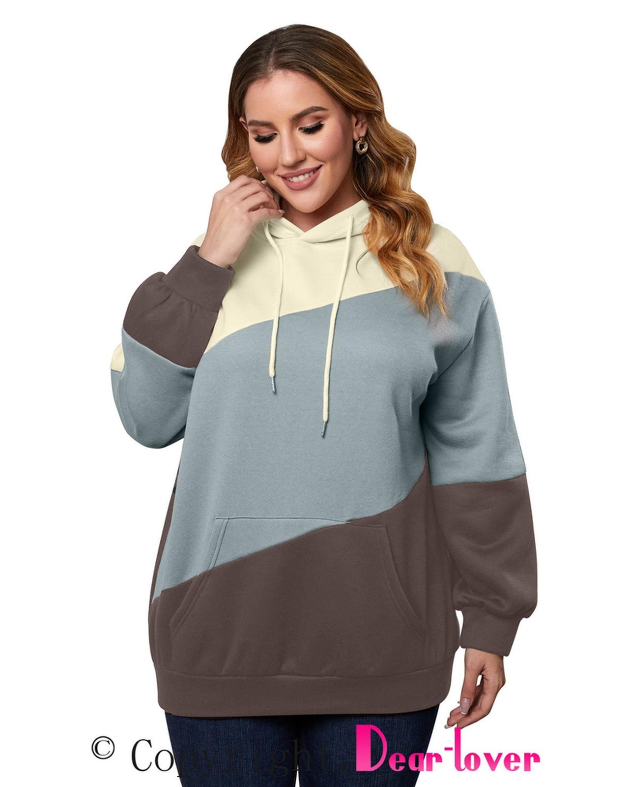 Azura Exchange Blue Colorblock Kangaroo Pocket Hoodie - 1X