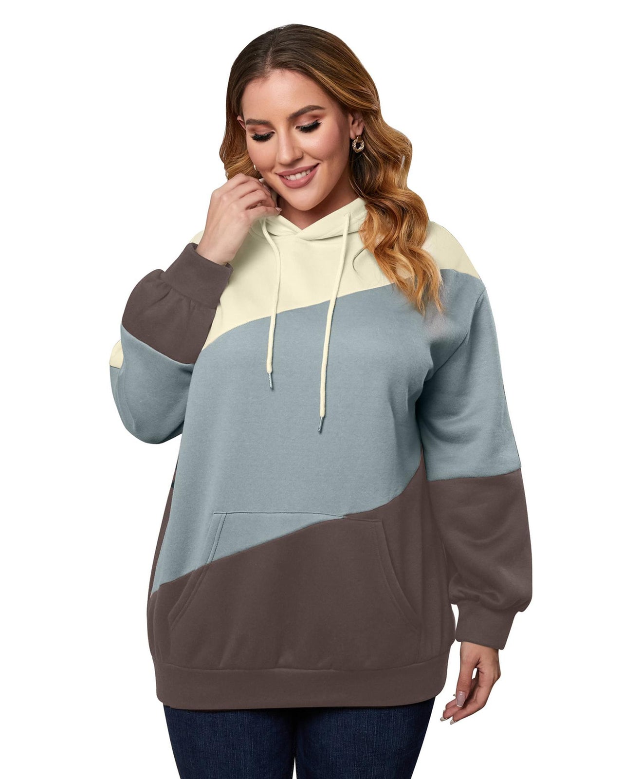 Azura Exchange Blue Colorblock Kangaroo Pocket Hoodie - 1X