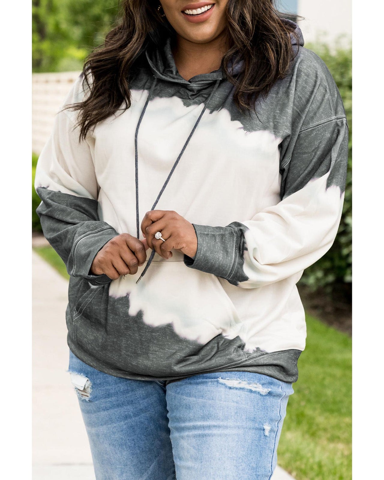 Azura Exchange Gray Tie-Dyed Color Block Plus Size Hoodie - 3X