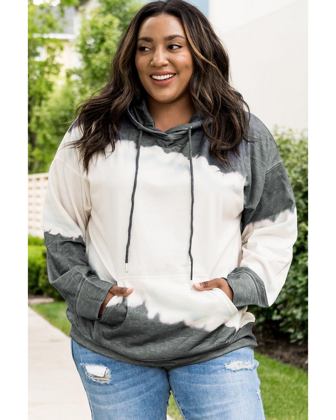 Azura Exchange Gray Tie-Dyed Color Block Plus Size Hoodie - 3X