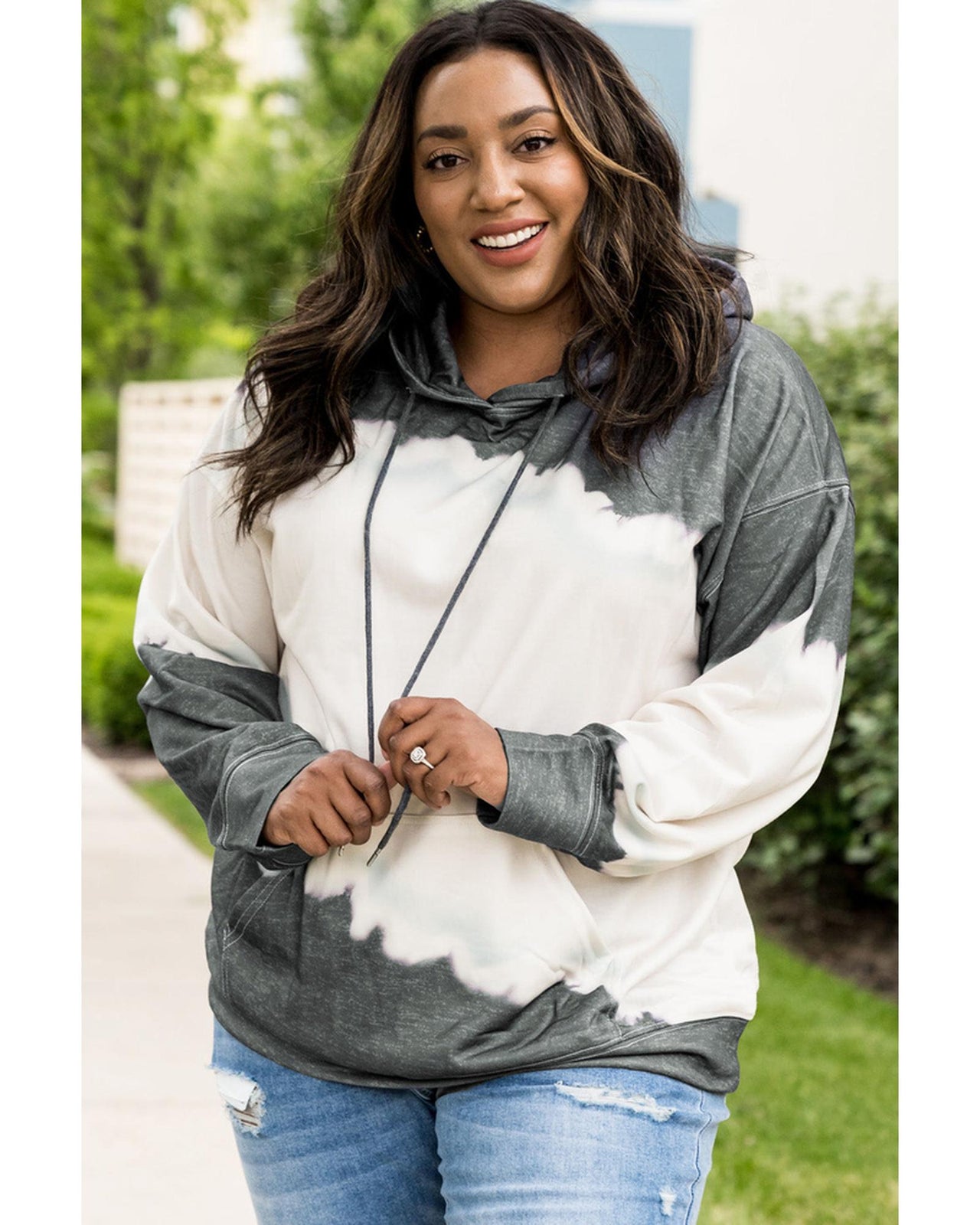 Azura Exchange Gray Tie-Dyed Color Block Plus Size Hoodie - 3X