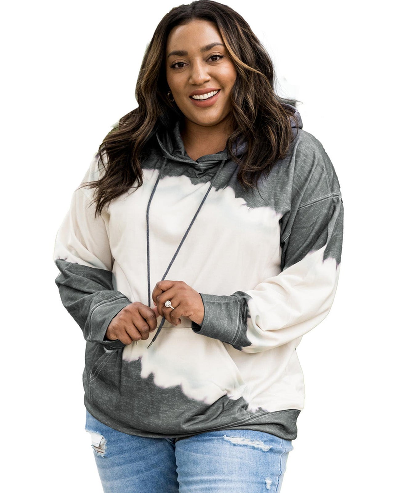 Azura Exchange Gray Tie-Dyed Color Block Plus Size Hoodie - 3X