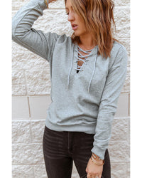 Thumbnail for Azura Exchange Lace-up Grey Casual Hoodie - 2XL