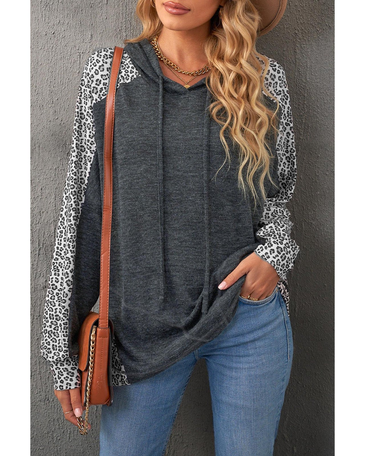 Azura Exchange Patchwork Leopard Pullover Hoodie - M