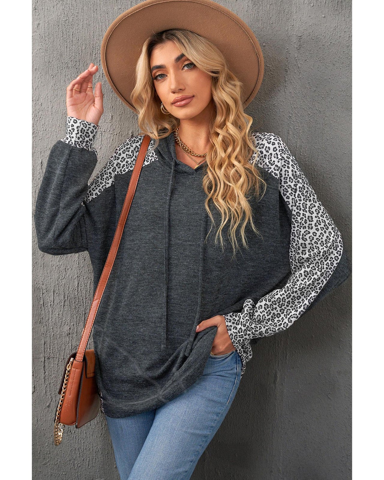 Azura Exchange Patchwork Leopard Pullover Hoodie - M