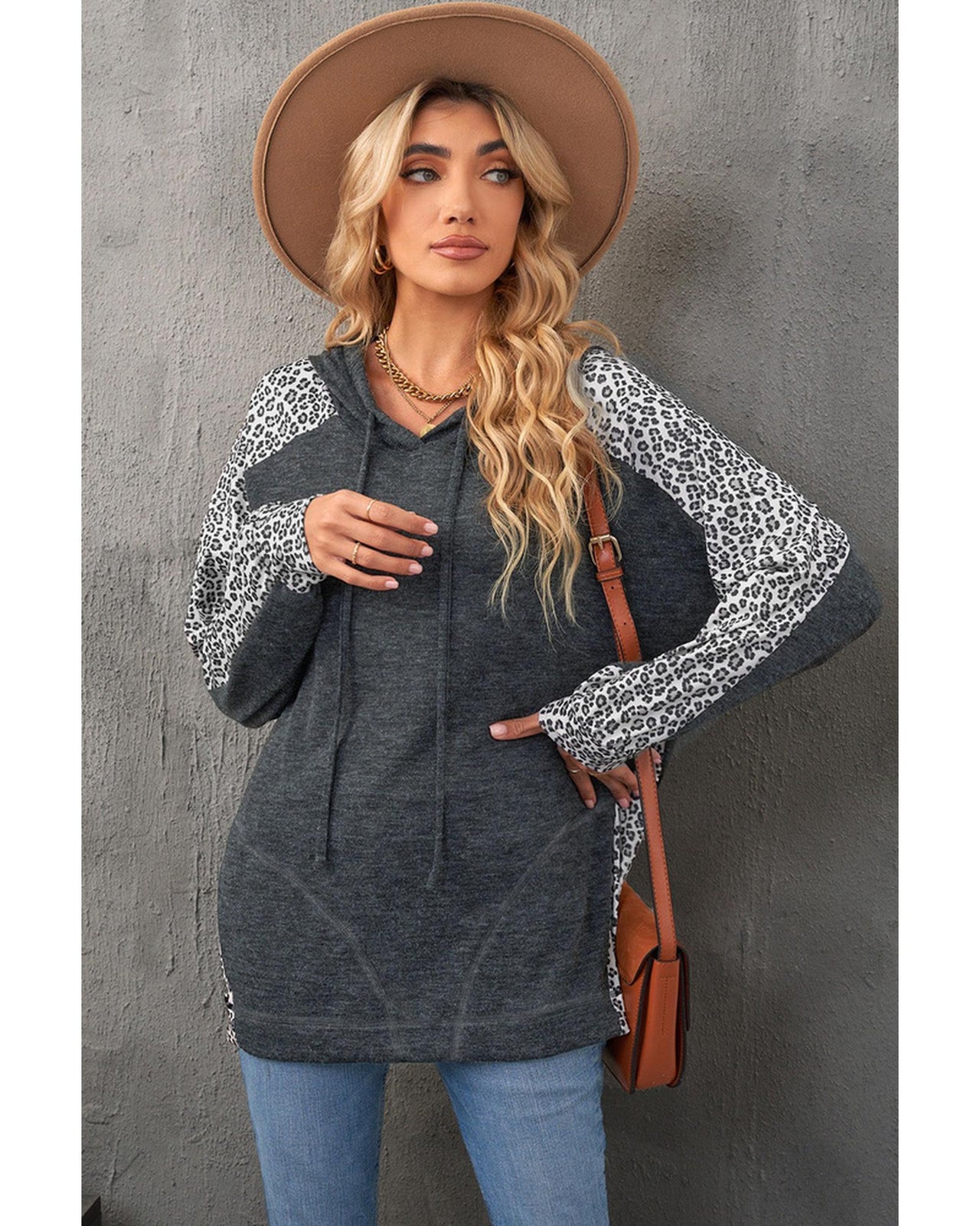 Azura Exchange Patchwork Leopard Pullover Hoodie - M