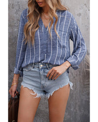 Thumbnail for Azura Exchange Striped V Neck Pocket Long Sleeve Top - L