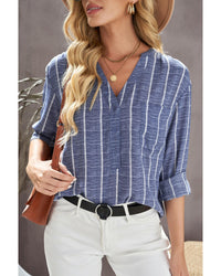 Thumbnail for Azura Exchange Striped V Neck Pocket Long Sleeve Top - L