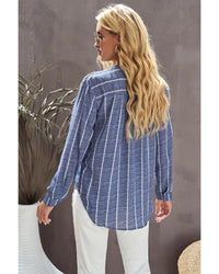 Thumbnail for Azura Exchange Striped V Neck Pocket Long Sleeve Top - L