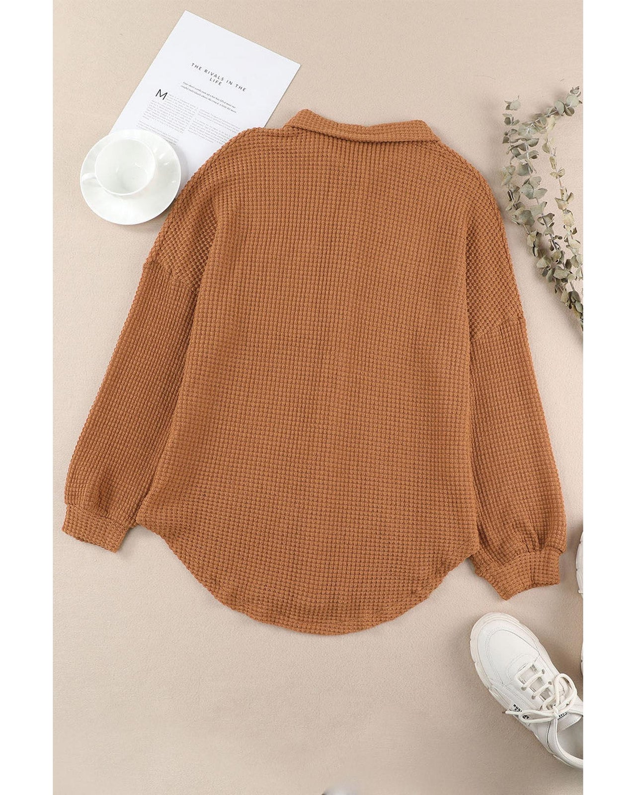 Azura Exchange Waffle Knit Button Up Casual Shirt - L