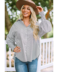 Thumbnail for Azura Exchange Striped Boyfriend Shirt with Smocked Cuffs and Pocket - 2XL