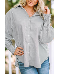 Thumbnail for Azura Exchange Striped Boyfriend Shirt with Smocked Cuffs and Pocket - 2XL