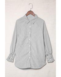 Thumbnail for Azura Exchange Striped Boyfriend Shirt with Smocked Cuffs and Pocket - 2XL