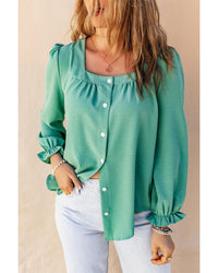 Thumbnail for Azura Exchange Flounce Sleeve Square Neck Button-Up Shirt - L