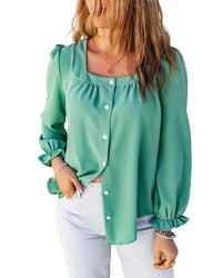 Thumbnail for Azura Exchange Flounce Sleeve Square Neck Button-Up Shirt - L