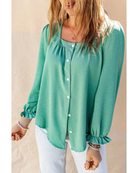 Thumbnail for Azura Exchange Flounce Sleeve Square Neck Button-Up Shirt - M