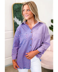 Thumbnail for Azura Exchange Plaid Button Down Long Sleeve Shirt with Chest Pocket - L