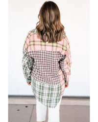 Thumbnail for Azura Exchange Plaid Patchwork High Low Oversized Shirt - L