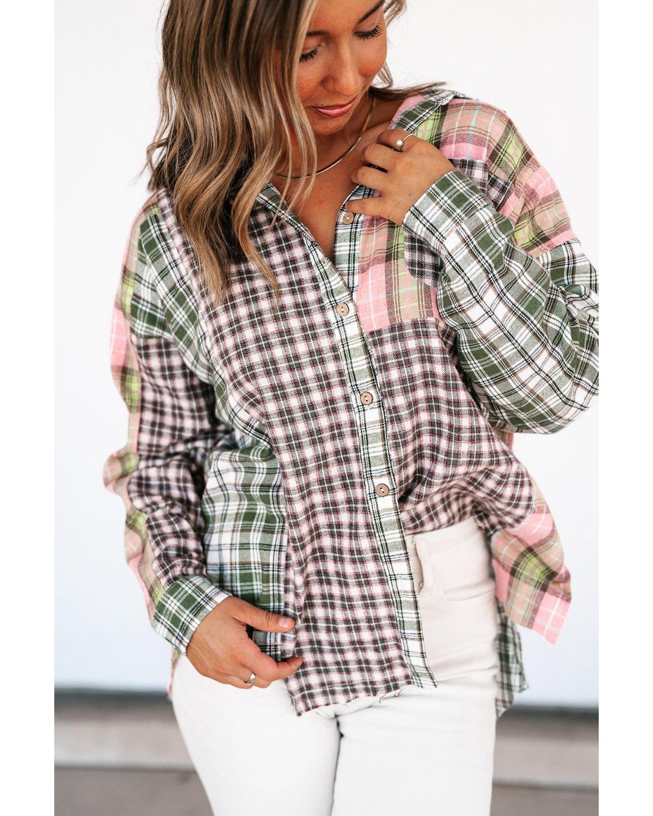 Azura Exchange Plaid Patchwork High Low Oversized Shirt - L