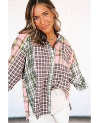 Thumbnail for Azura Exchange Plaid Patchwork High Low Oversized Shirt - L