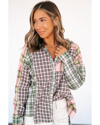 Thumbnail for Azura Exchange Plaid Patchwork High Low Oversized Shirt - L