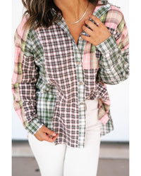 Thumbnail for Azura Exchange Plaid Patchwork High Low Oversized Shirt - L