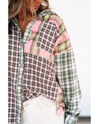 Thumbnail for Azura Exchange Plaid Patchwork High Low Oversized Shirt - L