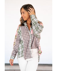 Thumbnail for Azura Exchange Plaid Patchwork High Low Oversized Shirt - L